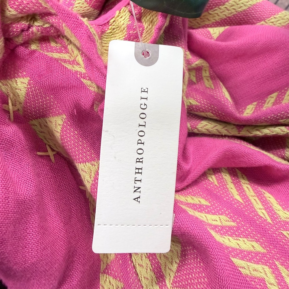NEW Maeve Anthropologie Embroidered Boho Tassel Dress Pink Yellow Geometric M - Picture 13 of 14